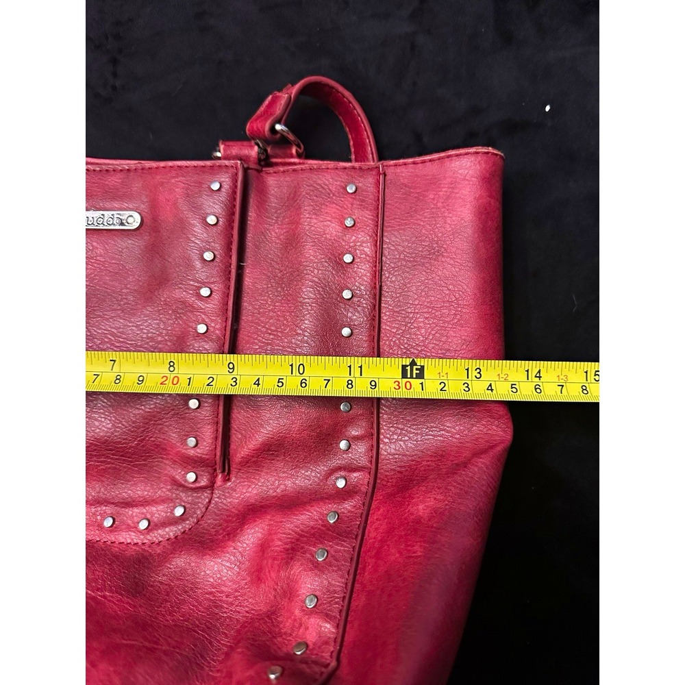 Mudd Burgundy Pebbled Studded Tote Bag Double Handles Lined Inner Pockets Med